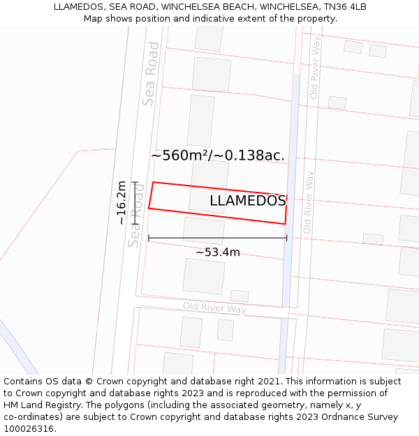 LLAMEDOS, SEA ROAD, WINCHELSEA BEACH, WINCHELSEA, TN36 4LB: Plot and title map