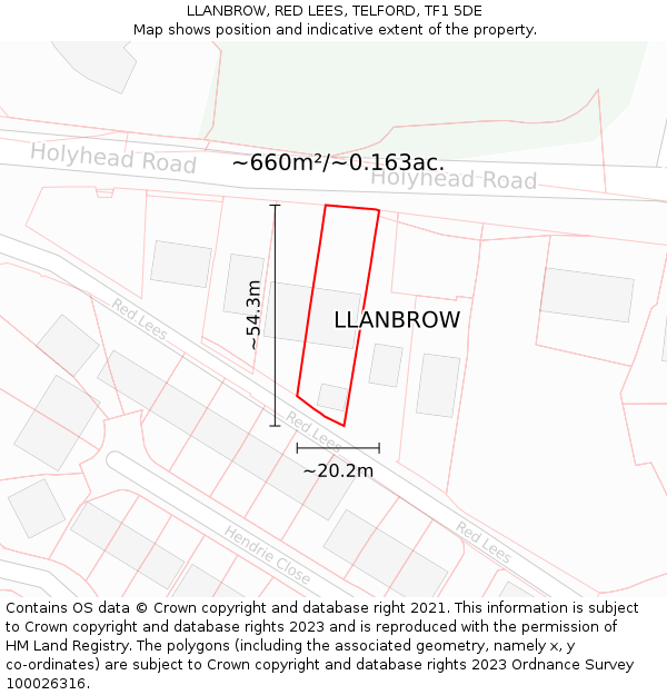 LLANBROW, RED LEES, TELFORD, TF1 5DE: Plot and title map