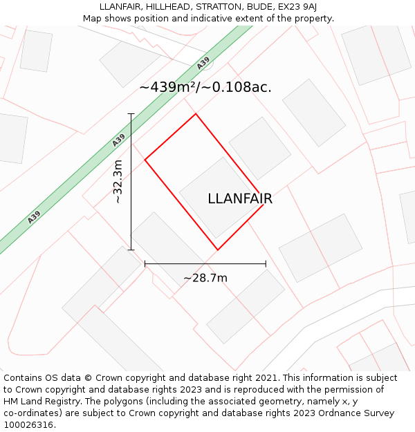 LLANFAIR, HILLHEAD, STRATTON, BUDE, EX23 9AJ: Plot and title map