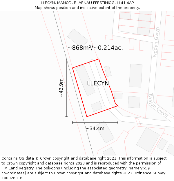 LLECYN, MANOD, BLAENAU FFESTINIOG, LL41 4AP: Plot and title map