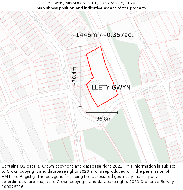 LLETY GWYN, MIKADO STREET, TONYPANDY, CF40 1EH: Plot and title map