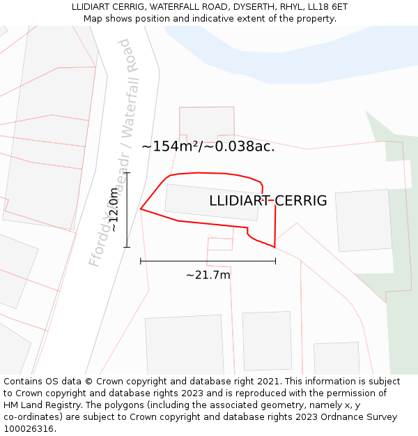 LLIDIART CERRIG, WATERFALL ROAD, DYSERTH, RHYL, LL18 6ET: Plot and title map