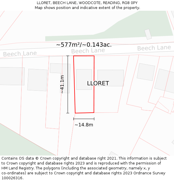 LLORET, BEECH LANE, WOODCOTE, READING, RG8 0PY: Plot and title map