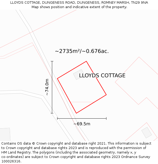 LLOYDS COTTAGE, DUNGENESS ROAD, DUNGENESS, ROMNEY MARSH, TN29 9NA: Plot and title map