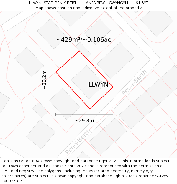 LLWYN, STAD PEN Y BERTH, LLANFAIRPWLLGWYNGYLL, LL61 5YT: Plot and title map