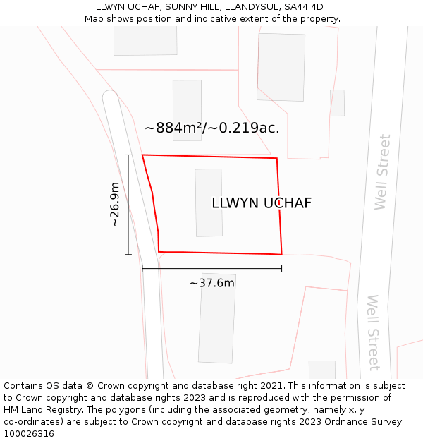 LLWYN UCHAF, SUNNY HILL, LLANDYSUL, SA44 4DT: Plot and title map