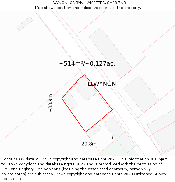 LLWYNON, CRIBYN, LAMPETER, SA48 7NB: Plot and title map