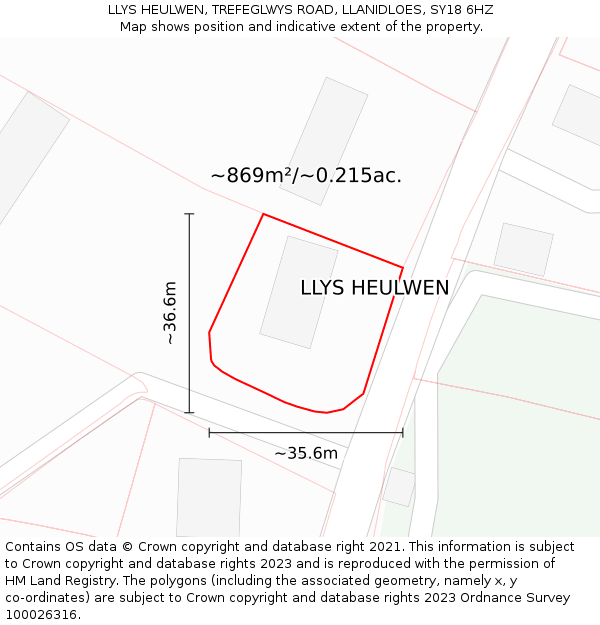 LLYS HEULWEN, TREFEGLWYS ROAD, LLANIDLOES, SY18 6HZ: Plot and title map