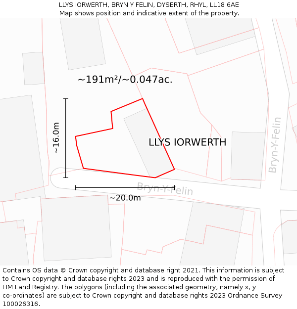 LLYS IORWERTH, BRYN Y FELIN, DYSERTH, RHYL, LL18 6AE: Plot and title map