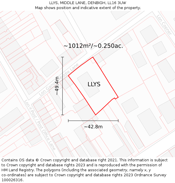 LLYS, MIDDLE LANE, DENBIGH, LL16 3UW: Plot and title map