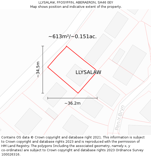 LLYSALAW, FFOSYFFIN, ABERAERON, SA46 0EY: Plot and title map