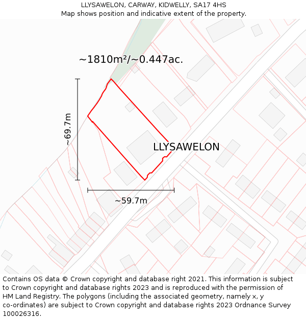 LLYSAWELON, CARWAY, KIDWELLY, SA17 4HS: Plot and title map