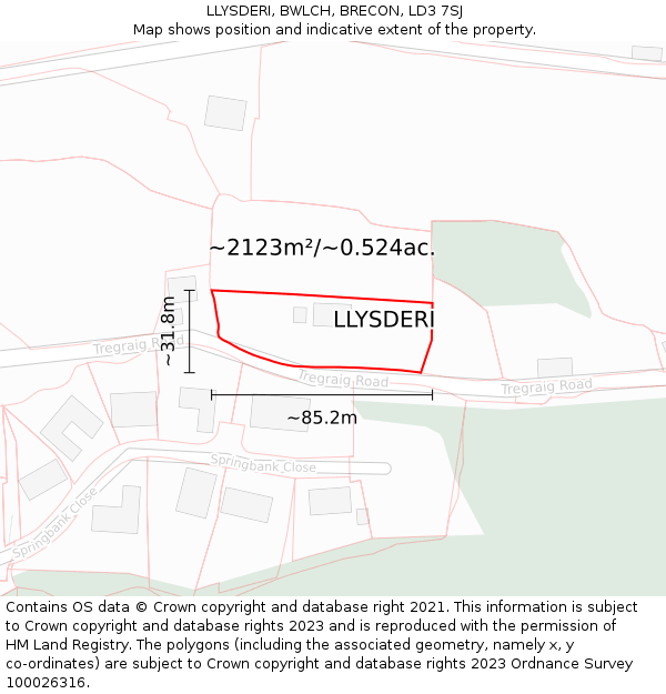 LLYSDERI, BWLCH, BRECON, LD3 7SJ: Plot and title map