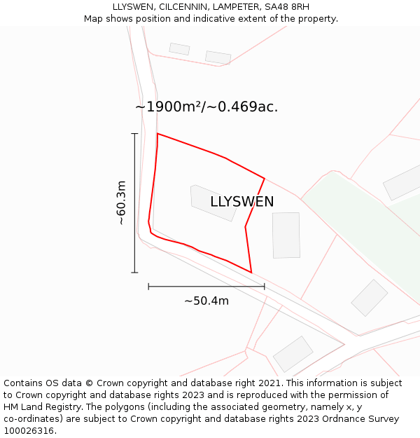 LLYSWEN, CILCENNIN, LAMPETER, SA48 8RH: Plot and title map