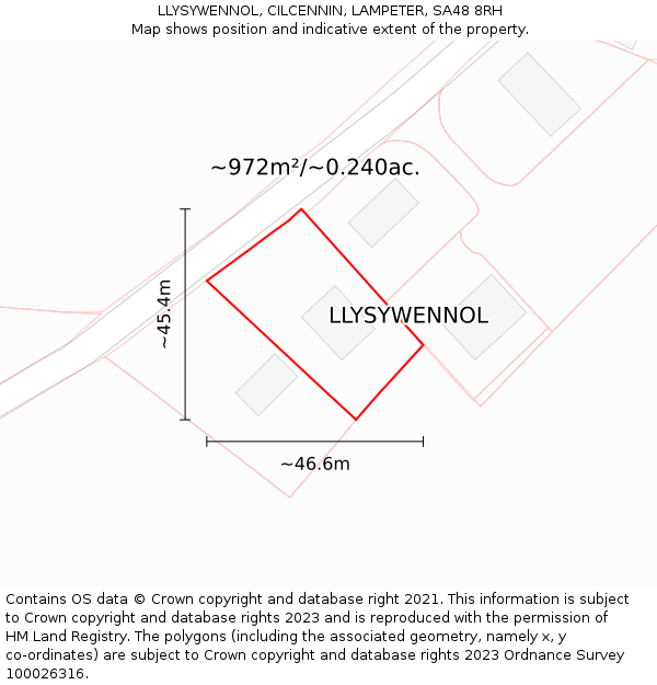 LLYSYWENNOL, CILCENNIN, LAMPETER, SA48 8RH: Plot and title map