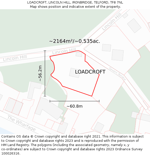 LOADCROFT, LINCOLN HILL, IRONBRIDGE, TELFORD, TF8 7NL: Plot and title map