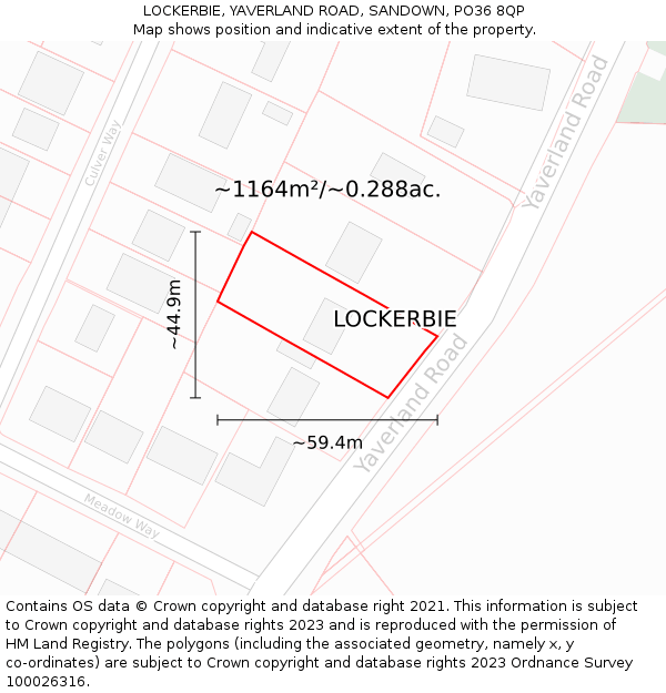 LOCKERBIE, YAVERLAND ROAD, SANDOWN, PO36 8QP: Plot and title map