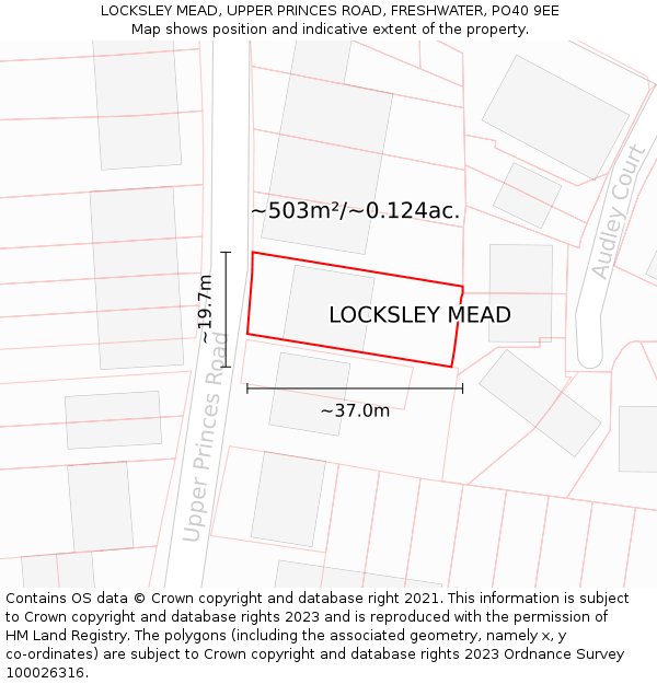 LOCKSLEY MEAD, UPPER PRINCES ROAD, FRESHWATER, PO40 9EE: Plot and title map