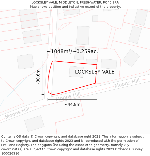 LOCKSLEY VALE, MIDDLETON, FRESHWATER, PO40 9PA: Plot and title map