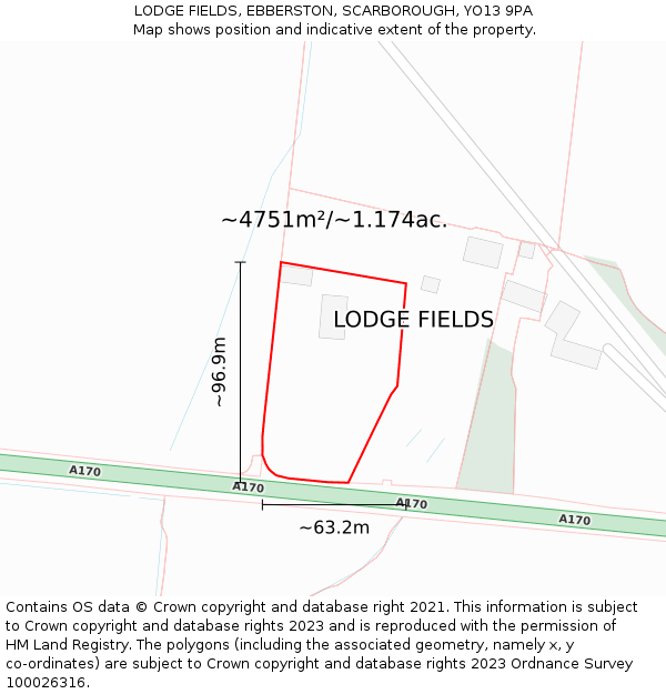 LODGE FIELDS, EBBERSTON, SCARBOROUGH, YO13 9PA: Plot and title map