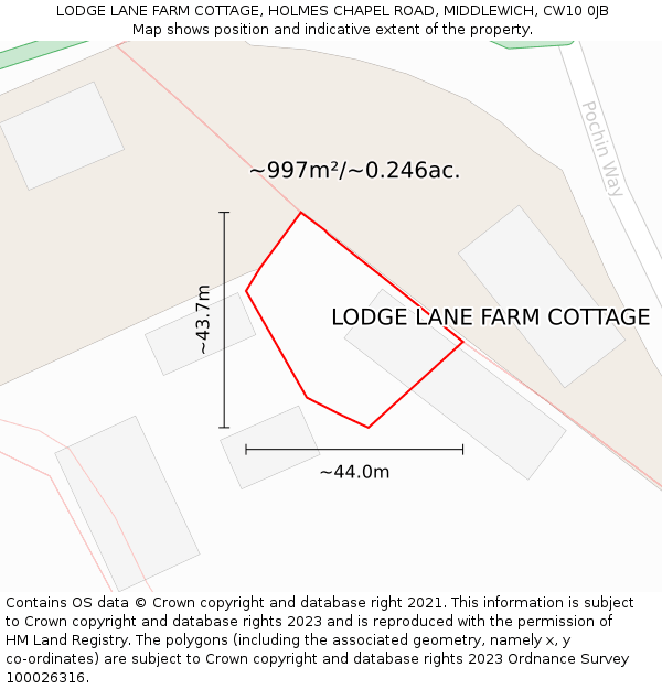 LODGE LANE FARM COTTAGE, HOLMES CHAPEL ROAD, MIDDLEWICH, CW10 0JB: Plot and title map