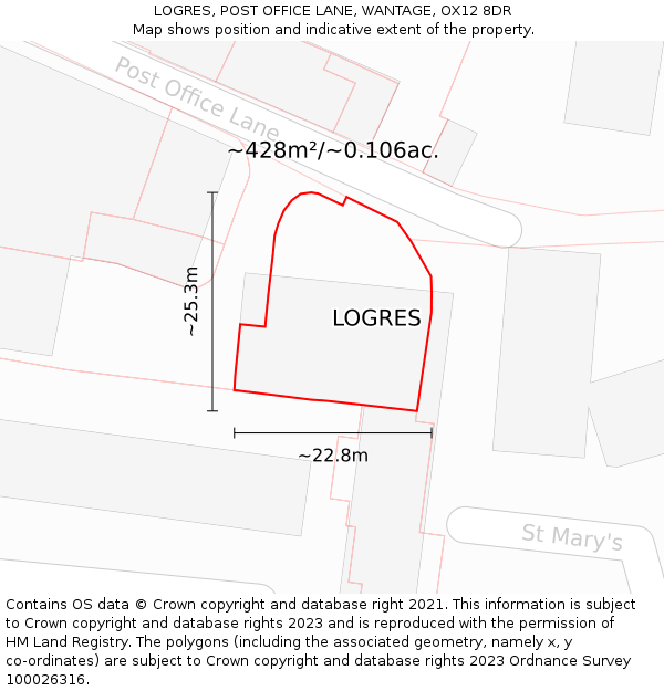 LOGRES, POST OFFICE LANE, WANTAGE, OX12 8DR: Plot and title map