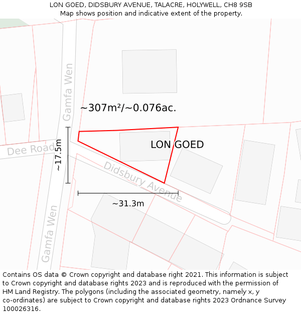 LON GOED, DIDSBURY AVENUE, TALACRE, HOLYWELL, CH8 9SB: Plot and title map