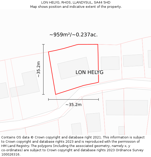 LON HELYG, RHOS, LLANDYSUL, SA44 5HD: Plot and title map