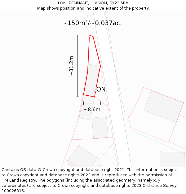 LON, PENNANT, LLANON, SY23 5PA: Plot and title map