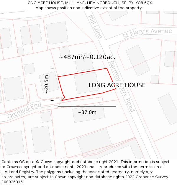LONG ACRE HOUSE, MILL LANE, HEMINGBROUGH, SELBY, YO8 6QX: Plot and title map