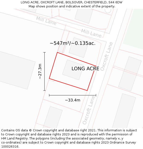 LONG ACRE, OXCROFT LANE, BOLSOVER, CHESTERFIELD, S44 6DW: Plot and title map