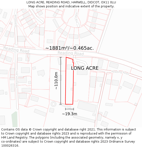 LONG ACRE, READING ROAD, HARWELL, DIDCOT, OX11 0LU: Plot and title map