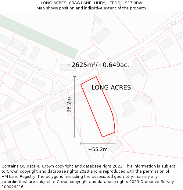 LONG ACRES, CRAG LANE, HUBY, LEEDS, LS17 0BW: Plot and title map