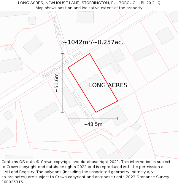 LONG ACRES, NEWHOUSE LANE, STORRINGTON, PULBOROUGH, RH20 3HQ: Plot and title map