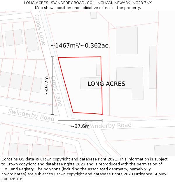 LONG ACRES, SWINDERBY ROAD, COLLINGHAM, NEWARK, NG23 7NX: Plot and title map