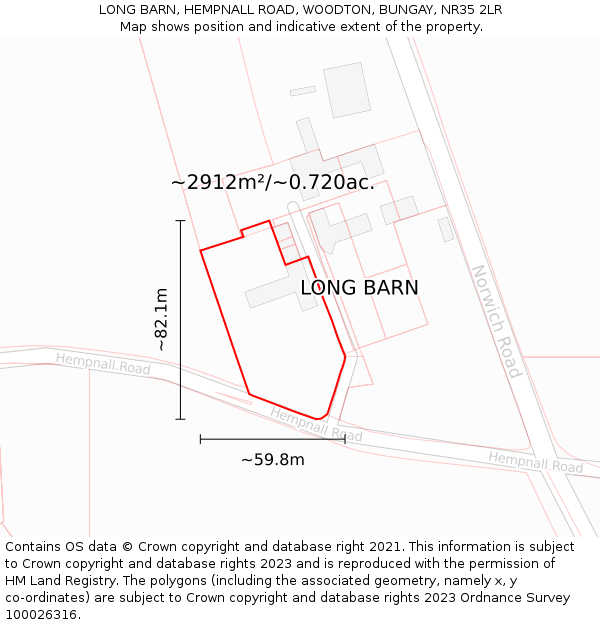 LONG BARN, HEMPNALL ROAD, WOODTON, BUNGAY, NR35 2LR: Plot and title map