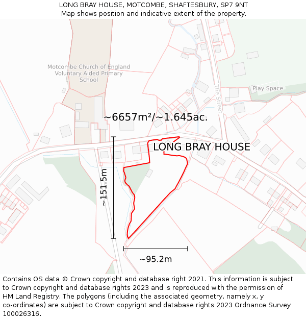 LONG BRAY HOUSE, MOTCOMBE, SHAFTESBURY, SP7 9NT: Plot and title map