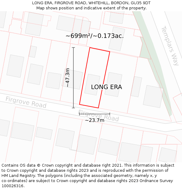LONG ERA, FIRGROVE ROAD, WHITEHILL, BORDON, GU35 9DT: Plot and title map