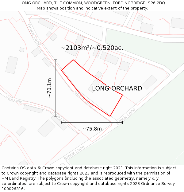 LONG ORCHARD, THE COMMON, WOODGREEN, FORDINGBRIDGE, SP6 2BQ: Plot and title map