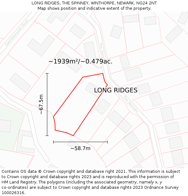 LONG RIDGES, THE SPINNEY, WINTHORPE, NEWARK, NG24 2NT: Plot and title map