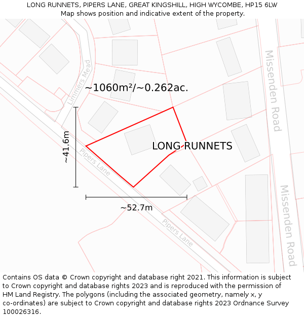 LONG RUNNETS, PIPERS LANE, GREAT KINGSHILL, HIGH WYCOMBE, HP15 6LW: Plot and title map