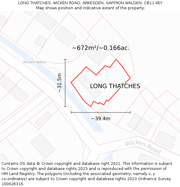 LONG THATCHES, WICKEN ROAD, ARKESDEN, SAFFRON WALDEN, CB11 4EY: Plot and title map