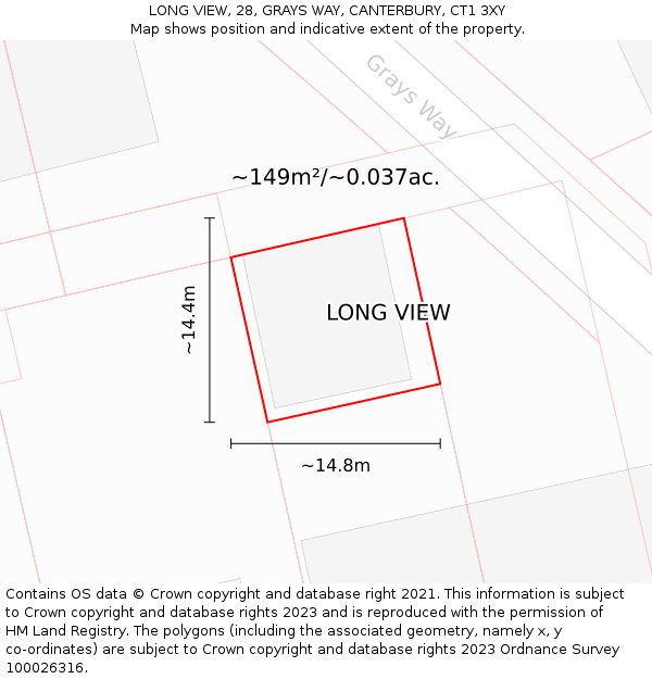 LONG VIEW, 28, GRAYS WAY, CANTERBURY, CT1 3XY: Plot and title map