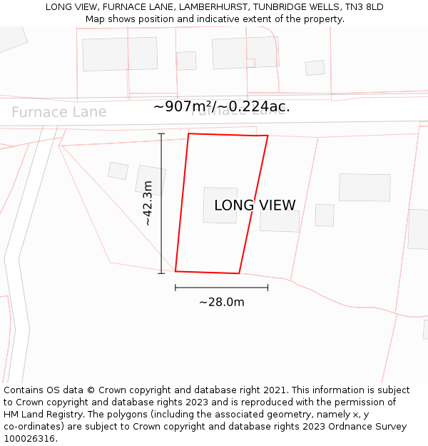 LONG VIEW, FURNACE LANE, LAMBERHURST, TUNBRIDGE WELLS, TN3 8LD: Plot and title map