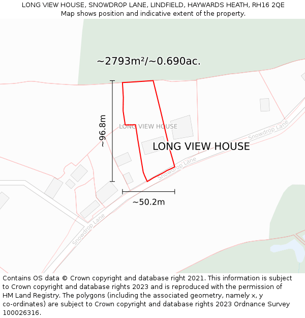 LONG VIEW HOUSE, SNOWDROP LANE, LINDFIELD, HAYWARDS HEATH, RH16 2QE: Plot and title map
