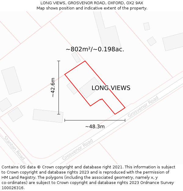 LONG VIEWS, GROSVENOR ROAD, OXFORD, OX2 9AX: Plot and title map