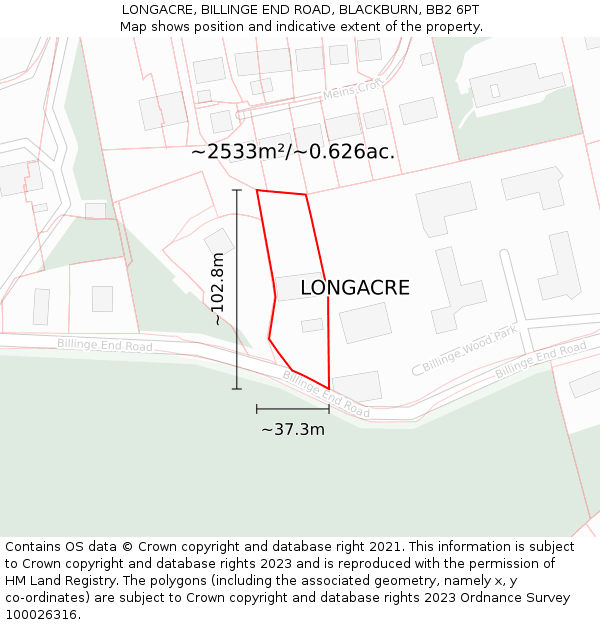 LONGACRE, BILLINGE END ROAD, BLACKBURN, BB2 6PT: Plot and title map