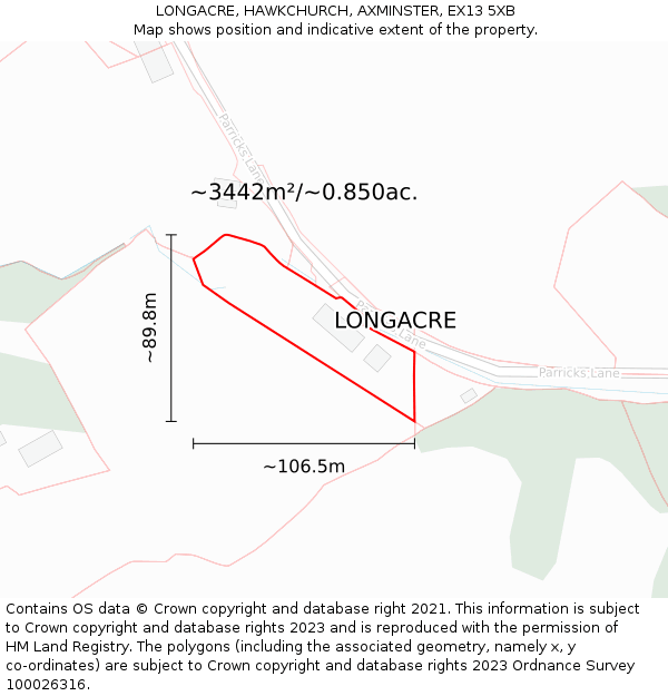 LONGACRE, HAWKCHURCH, AXMINSTER, EX13 5XB: Plot and title map