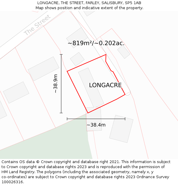 LONGACRE, THE STREET, FARLEY, SALISBURY, SP5 1AB: Plot and title map