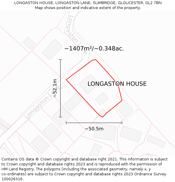 LONGASTON HOUSE, LONGASTON LANE, SLIMBRIDGE, GLOUCESTER, GL2 7BN: Plot and title map